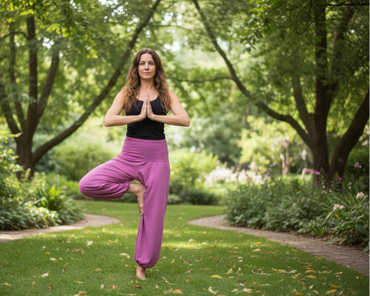 TwOOwls Plum/Coral Women's Wide Tie Long Pants -100% organic cotton-Made in the USA