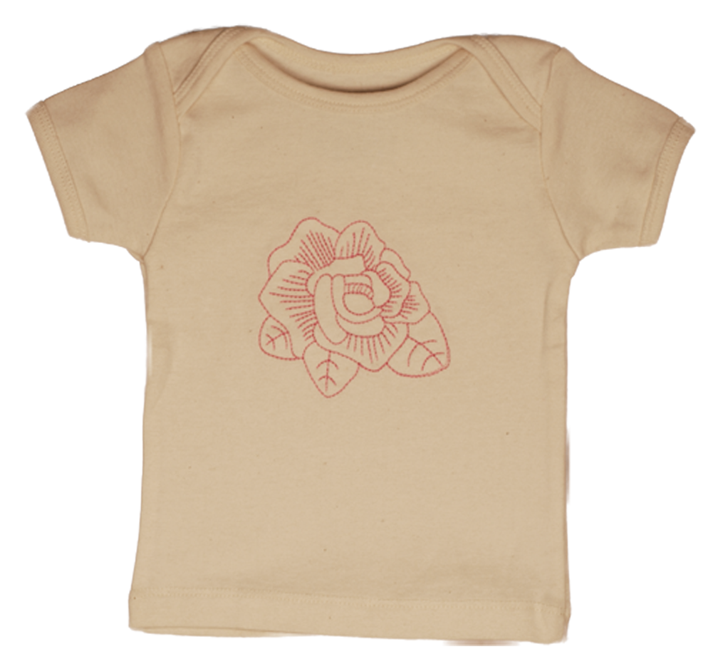 TwOOwls Natural/Pink Rose Short Sleeve Tee -100% organic cotton