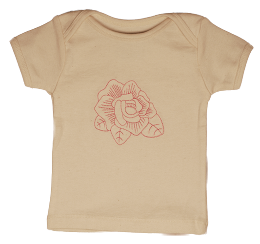 TwOOwls Natural/Pink Rose Short Sleeve Tee -100% organic cotton