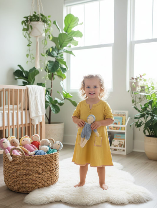 TwOOwls Yellow/Pink Baby Tunic Dress -100% organic cotton