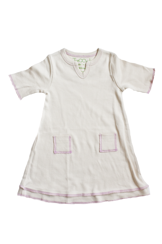 TwOOwls Natural/Pink Baby Tunic Dress -100% organic cotton