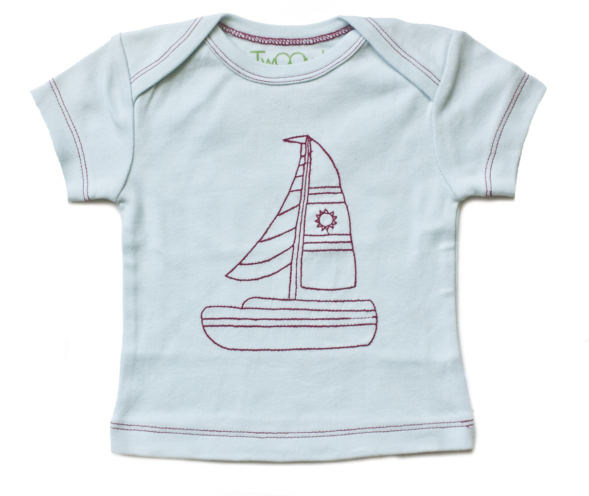 TwOOwls Turquoise/Red Sailboat Organic Cotton Short Sleeve Tee