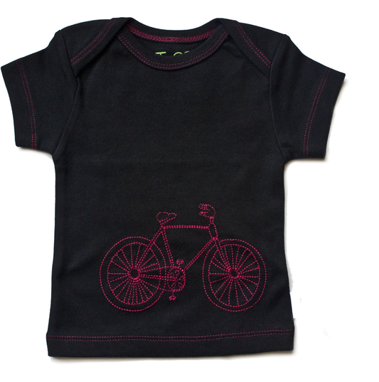 TwOOwls Black/Red Bicycle Short Sleeve Tee -100% organic cotton