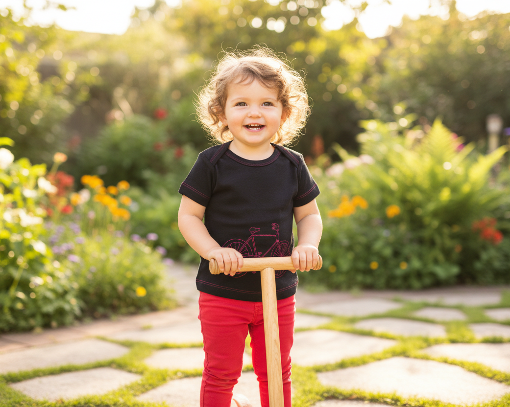 TwOOwls Black/Red Bicycle Short Sleeve Tee -100% organic cotton