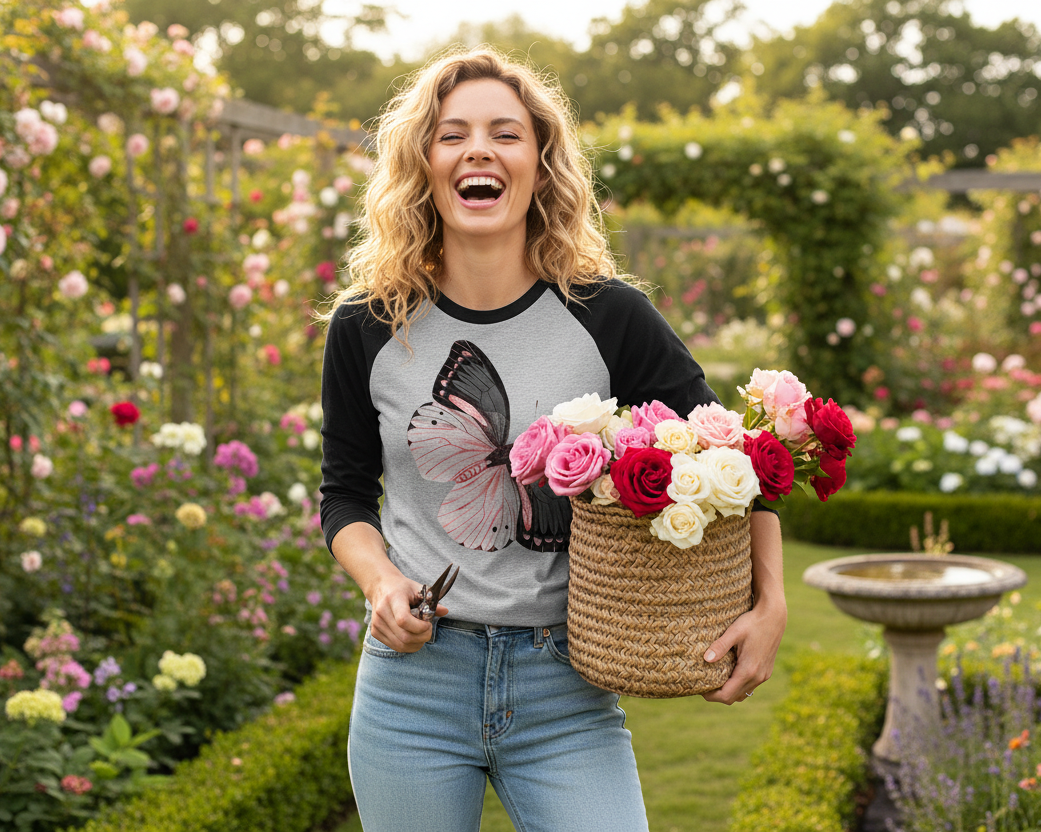 Two Owls Black/Pink Butterfly 3/4 sleeve raglan shirt