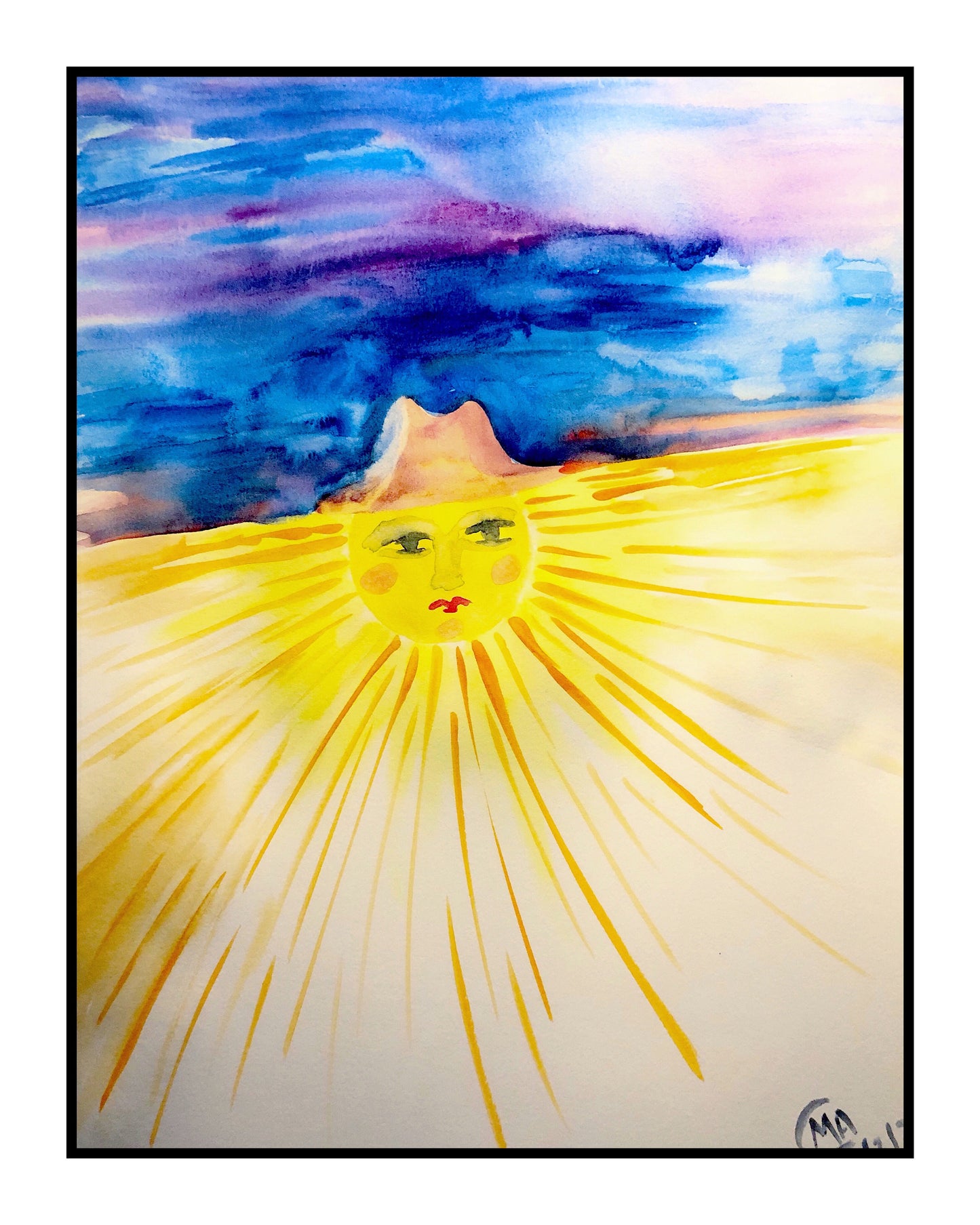 Fine Art Print “Midnight Watercolor - Sun with a Cowboy Hat"