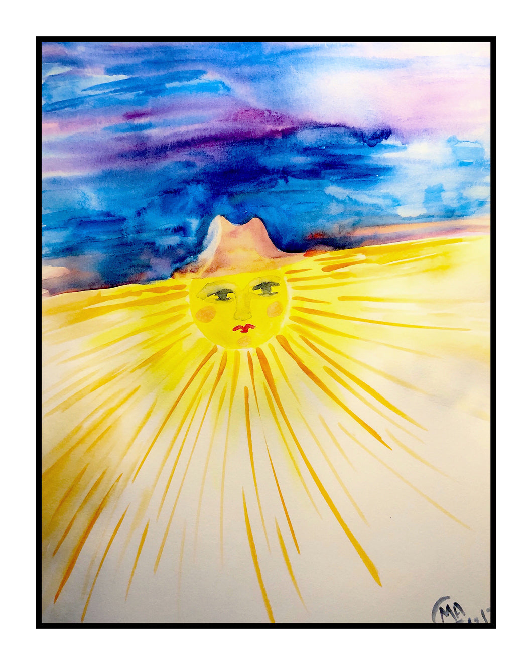 Velvet Fine Art Print “Midnight Watercolor - Sun with a Cowboy Hat