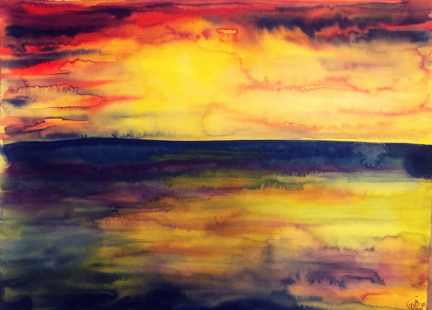 Fine Art Print “Green Lake Sunset In Watercolor"