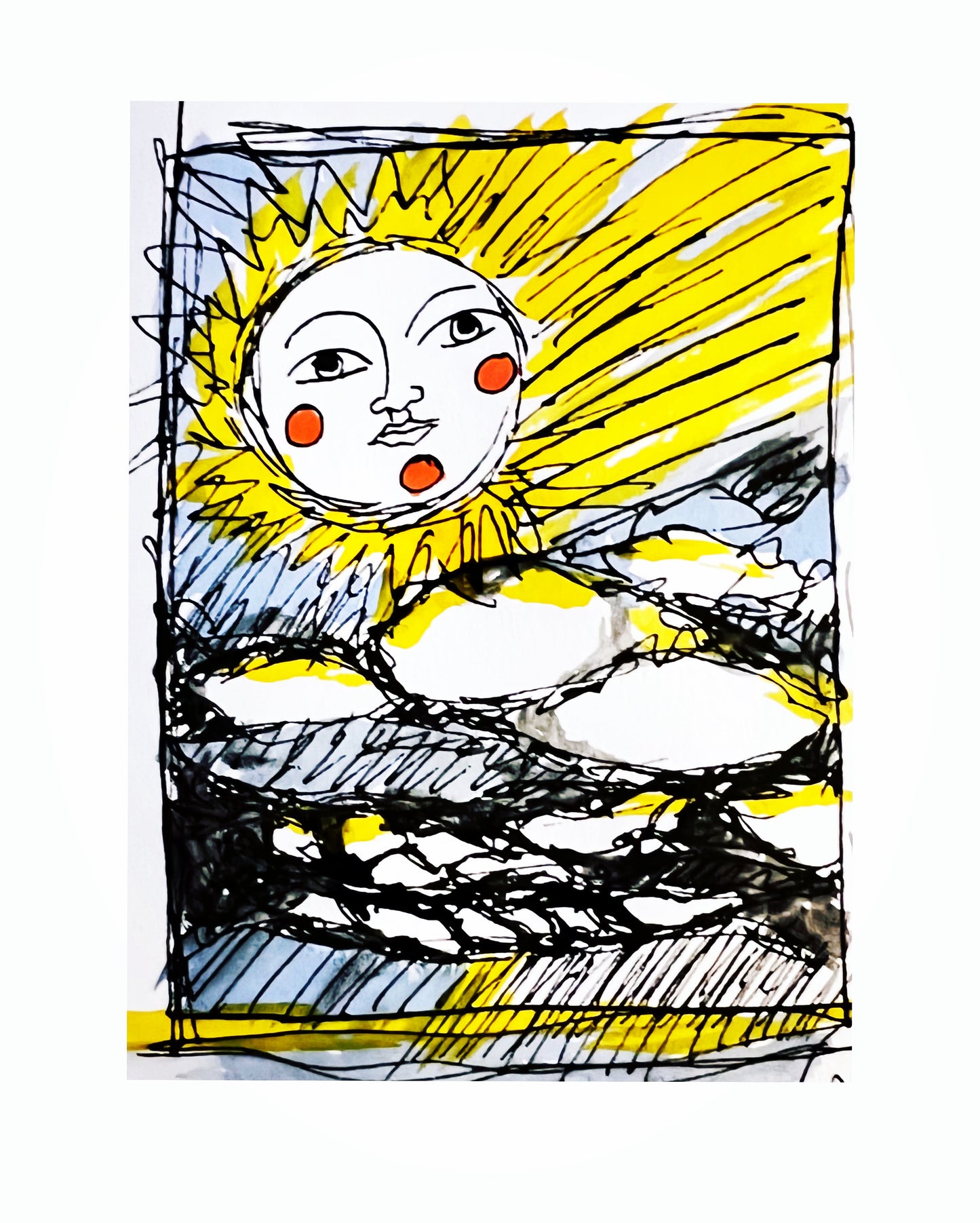 Fine Art Print “Sun, Cloud and Lake Doodle"